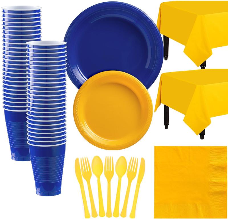 Oktoberfest | Royal Blue & Sunshine Yellow Plastic Tableware Kit For 50 Guests Holidays & Occasions Oktoberfest