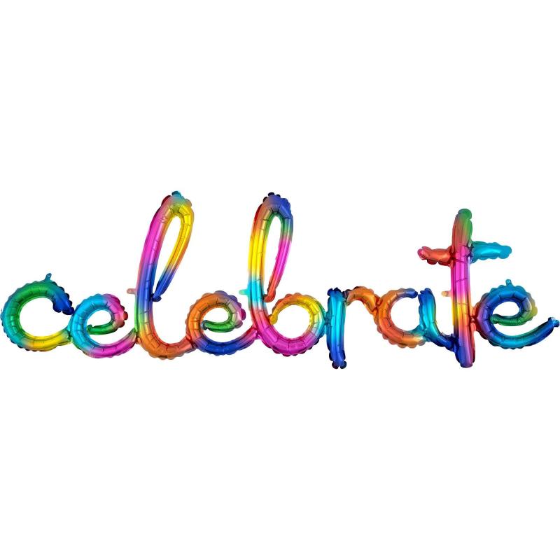 Pride | Air-Filled Rainbow Splash Celebrate Cursive Letter Balloon Banner Holidays & Occasions