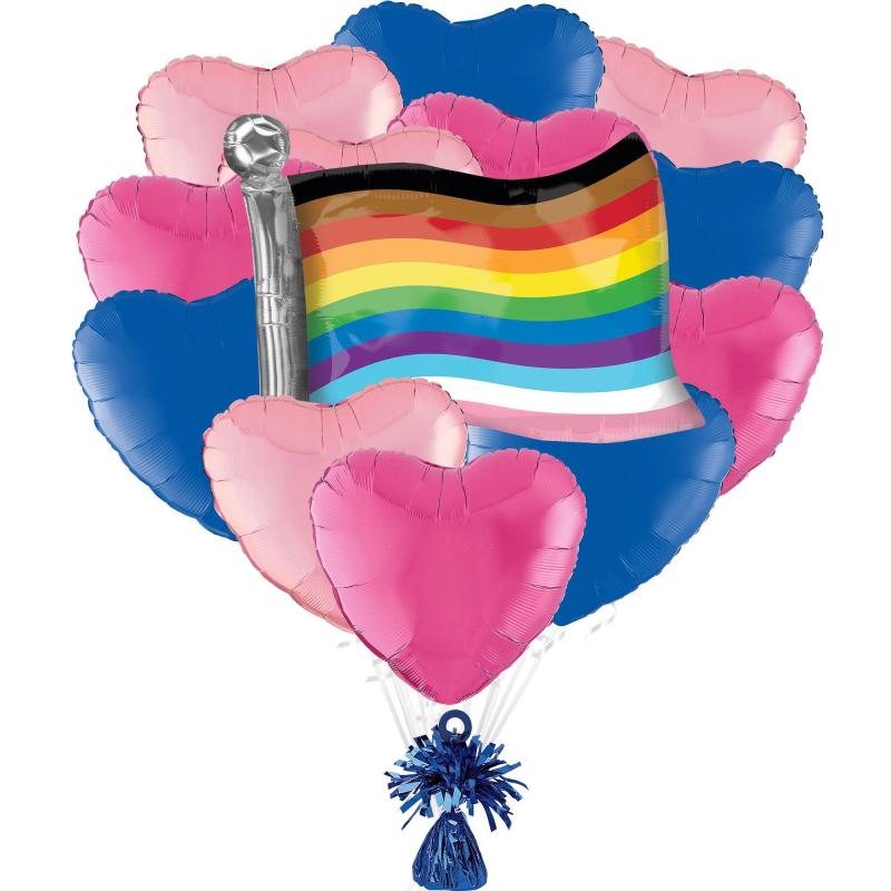 Pride | Bi Hearts & Pride Flag Foil Balloon Bouquet With Balloon Weight, 14Pc Holidays & Occasions