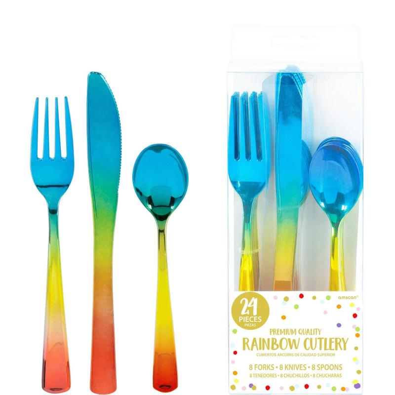 Pride | Metallic Rainbow Premium Plastic Cutlery Set 24Ct Holidays & Occasions