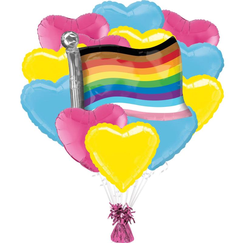 Pride | Pan Hearts & Pride Flag Foil Balloon Bouquet With Balloon Weight, 14Pc Holidays & Occasions