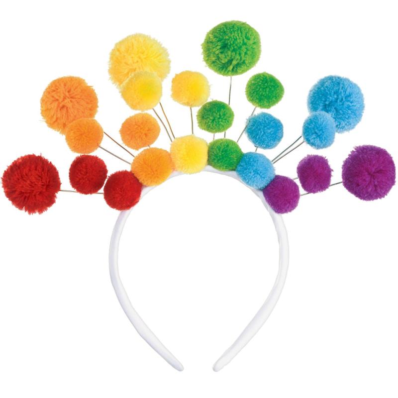 Pride | Rainbow Pride Pom-Pom Fabric & Plastic Headband, 10In X 9.1In Holidays & Occasions