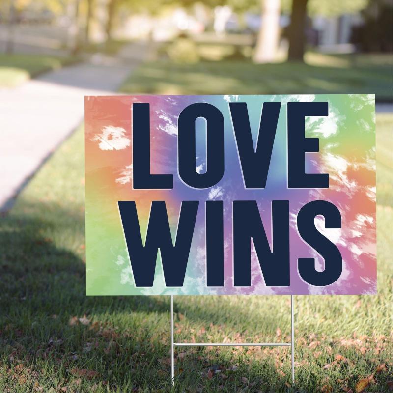 Pride | Rainbow Tie-Dye Love Wins Pride Plastic Yard Sign, 22In X 15In Holidays & Occasions