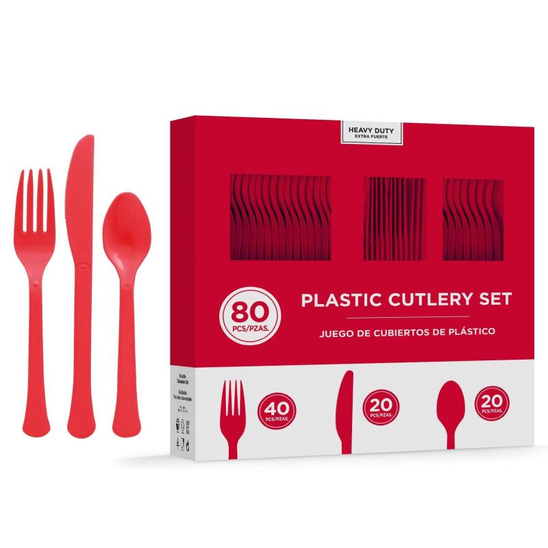 Pride | Red Heavy-Duty Plastic Cutlery Set For 20 Guests, 80Ct Holidays & Occasions