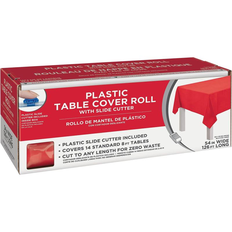 Pride | Red Plastic Table Cover Roll With Slide Cutter, 54In X 126Ft Holidays & Occasions