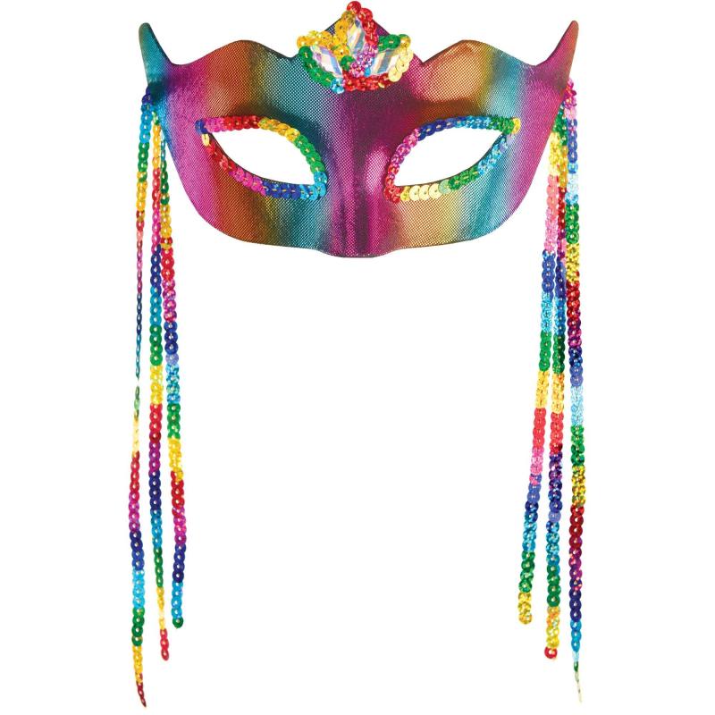 Pride | Sequined Rainbow Fabric Masquerade Mask, 7In X 3.2In Holidays & Occasions