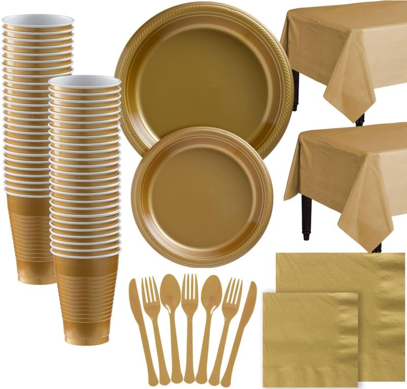 Ramadan | Gold Plastic Tableware Kit For 100 Guests Holidays & Occasions Ramadan