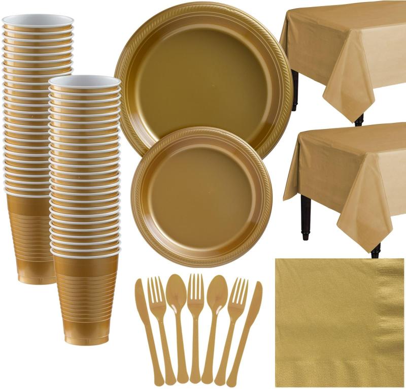 Ramadan | Gold Plastic Tableware Kit For 50 Guests Holidays & Occasions Ramadan