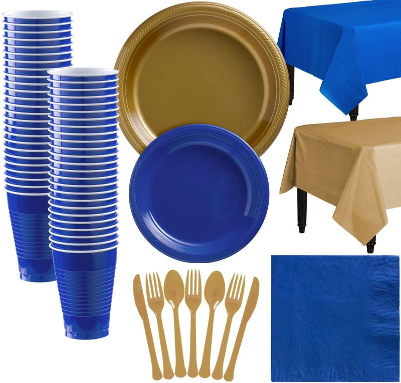 Ramadan | Gold & Royal Blue Plastic Tableware Kit For 50 Guests Holidays & Occasions Ramadan