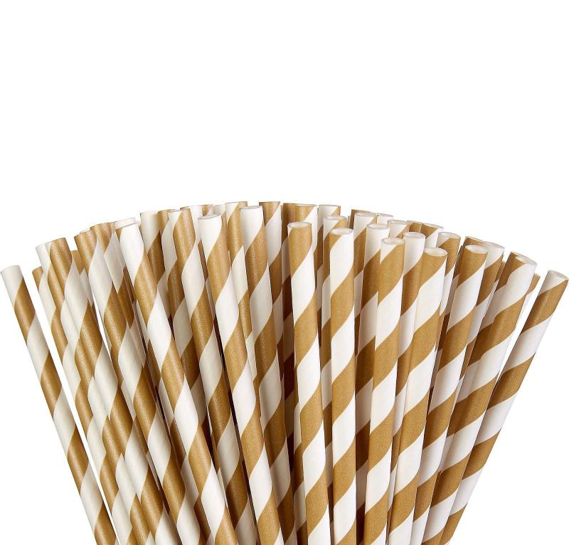 Ramadan | Gold Striped Paper Straws, 7.75In, 50Ct Holidays & Occasions Ramadan