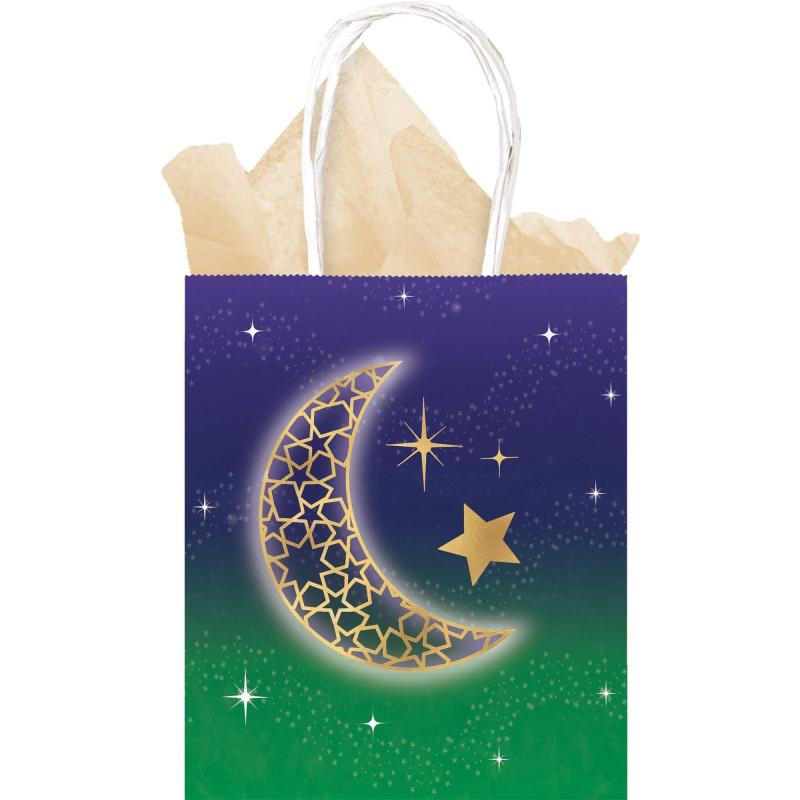 Ramadan | Mini Metallic Gold Moon & Star Eid Kraft Gift Bags, 4.5In X 5.8In, 6Ct Holidays & Occasions Ramadan