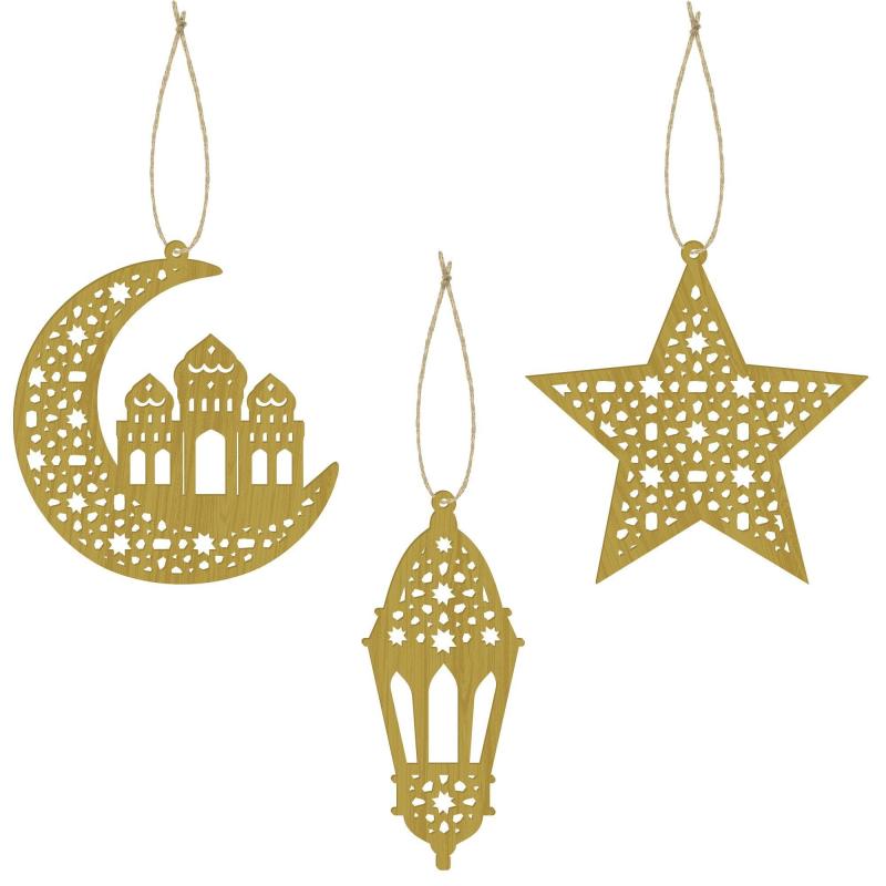 Ramadan | Ramadan Wood Cutout Hanging Decoration Set, 3Pc Holidays & Occasions Ramadan