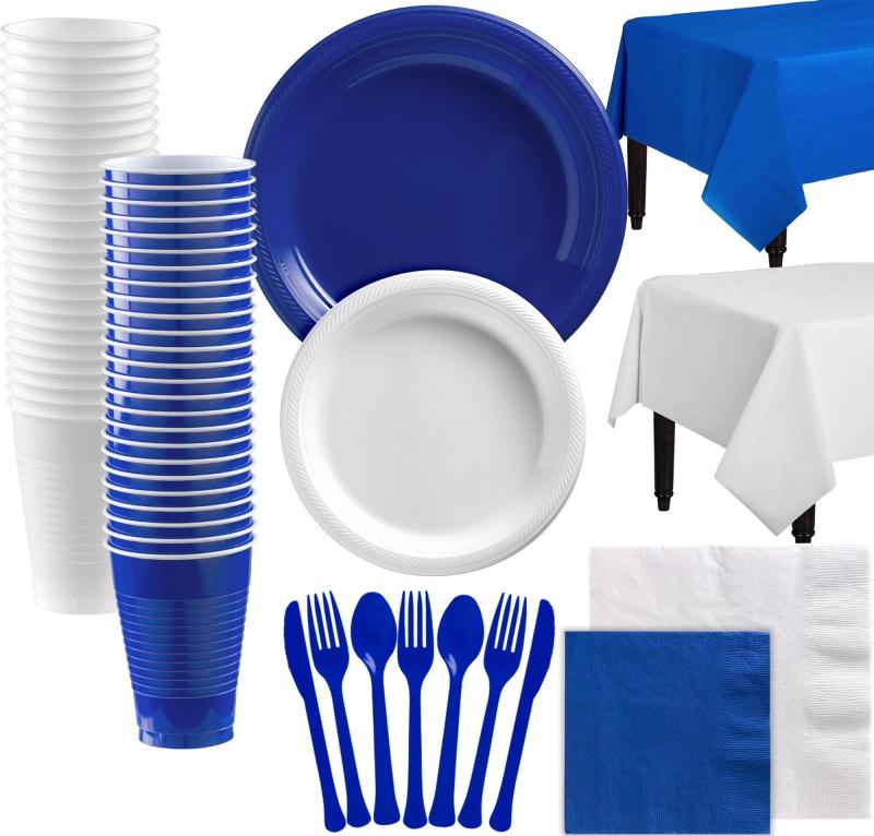 Ramadan | Royal Blue & White Plastic Tableware Kit For 100 Guests Holidays & Occasions Ramadan