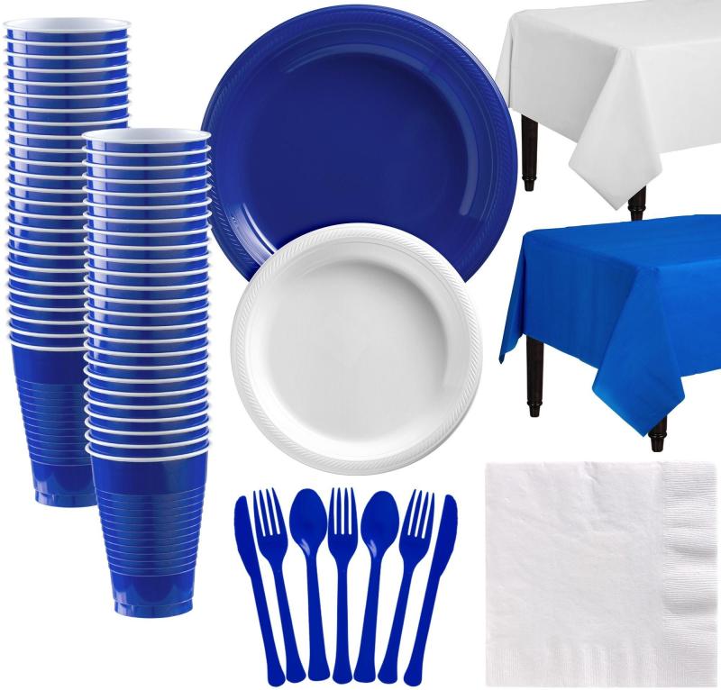 Ramadan | Royal Blue & White Plastic Tableware Kit For 50 Guests Holidays & Occasions Ramadan