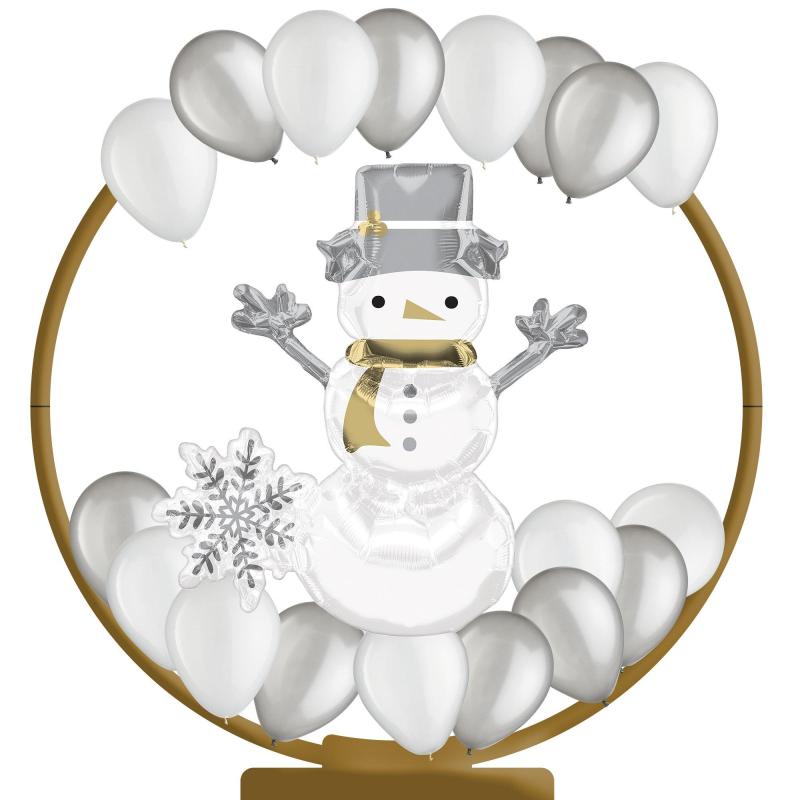 Winter | Air-Filled Silver & White Snowman Holiday Tabletop Or Hangable Balloon Hoop Kit Holidays & Occasions Winter