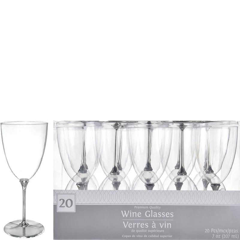 Winter | Clear Premium Plastic Wine Glasses With Silver Stems, 7Oz, 20Ct Holidays & Occasions Winter