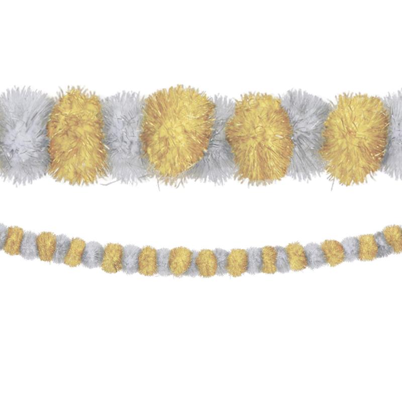 Winter | Gold & Silver Christmas Tinsel Pom-Pom Garland, 9Ft Holidays & Occasions Winter