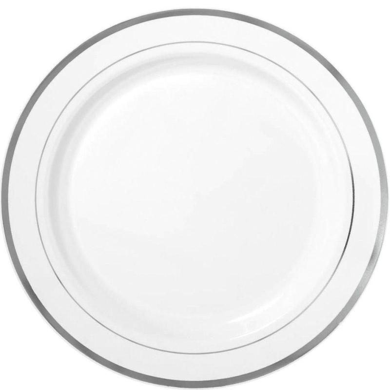 Winter | White Silver-Trimmed Premium Plastic Dinner Plates 10Ct Holidays & Occasions Winter