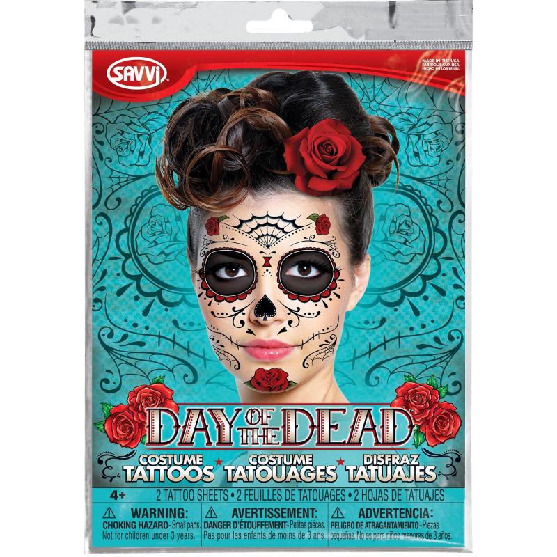 Day of the Dead | Sugar Skull Face Tattoos 2 Sheets Day of the Dead Day of the Dead