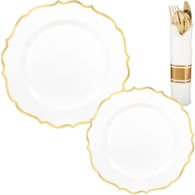 Lunar New Year | White & Gold Ornate Premium Tableware Kit For 40 Guests Holidays & Occasions Lunar New Year