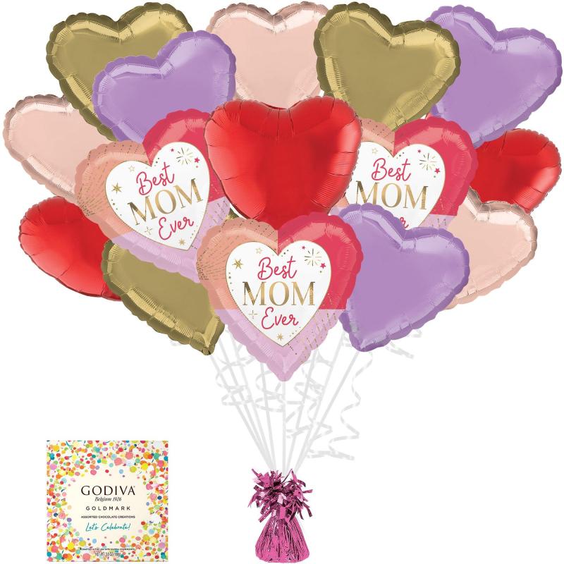 Mother’s Day | Colorful Best Mom Ever Foil Balloon Bouquet With Balloon Weight & Godiva Chocolates Mother’s Day Gift Set Holidays & Occasions Mother's Day